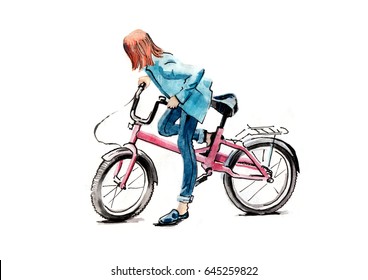 778 Girl bicycle watercolor Images, Stock Photos & Vectors | Shutterstock