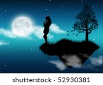 Girl on breakaway pensive looks at get fat moon