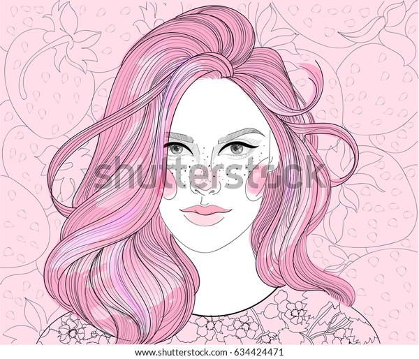 Girl On Strawberry Background Strawberry Blonde Stock Illustration
