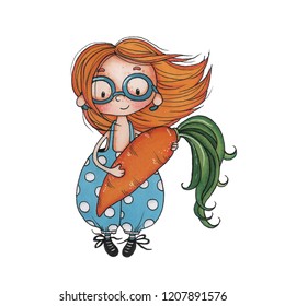 Girl With Orange Hair With Glasses Holding A Giant Carrot