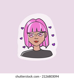 girl with pink hair cartoon icon
