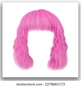 girl pink hair wig png