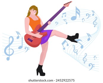 Girl playing electric guitar - Musical rock band illustration - Powered by Shutterstock