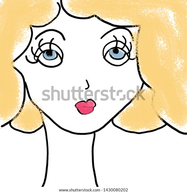 Girl Pretty Face Big Blue Eyes Stock Illustration 1430080202