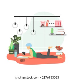 Girl reading book at home, flat illustration. Young woman, book lover relaxing, enjoying free time with reading favorite magazine in cozy living room. Hobby and leisure activity, education. - Powered by Shutterstock