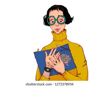 Girl reading a book on neurobiology, women scientists. World Book Day graphics - book week events. - Powered by Shutterstock