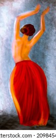 A Girl In A Red Skirt And With Her Hair Pulled Back