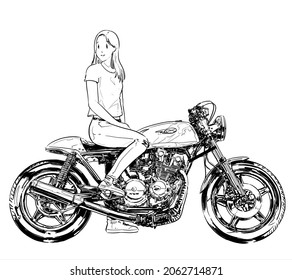 Girl Riding Motorcycle Sketch Illustration Drawing Stock Illustration ...