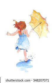 Girl Running Umbrella Rain Stock Illustration 348207071 | Shutterstock