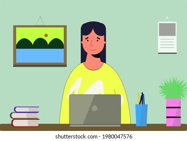 Girl Sitting Laptop Her Room Stock Illustration 1980047576 | Shutterstock