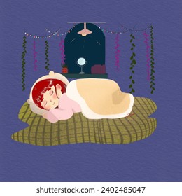 A girl sleep at night illustration - Powered by Shutterstock