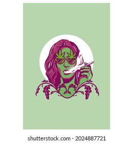 girl smoking marijuana illustration a woman smoke weed marihuana poster