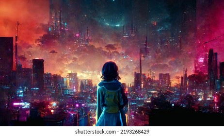 Girl Standing Futuristic City Stock Illustration 2193268429 | Shutterstock