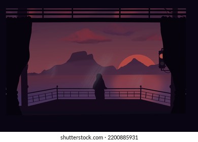 The Girl Standing Watching The Sunset. Lofi. Aesthetic