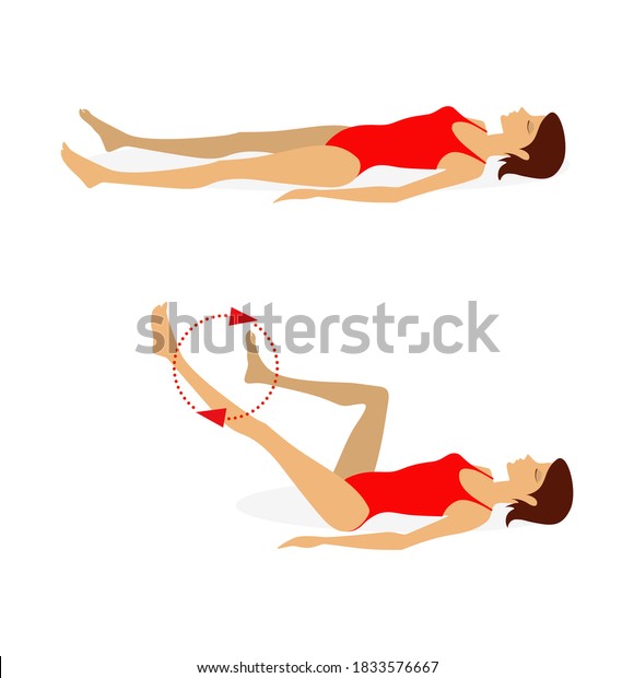 床に横たわる水着を着た女の子が 腹式プレス 背中 脚の筋肉を強化する運動をする 白い背景にイラトス のイラスト素材