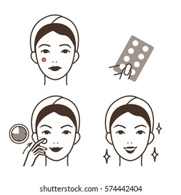 
Girl Take Care Of Her Face. Pimple Patch Procedure. 