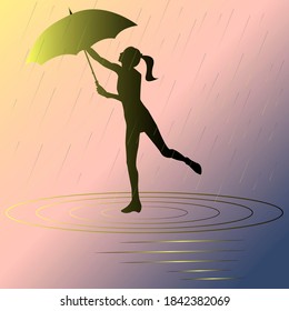 picture People Dancing In The Rain Drawing https www shutterstock com image illustration girl umbrella dancing rain 1842382069