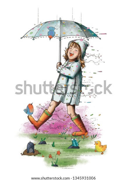 Girl Umbrella Tattoo Character Design Concept Stock