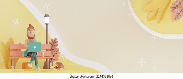 girl using laptop in autumn season 3d rendering - Powered by Shutterstock