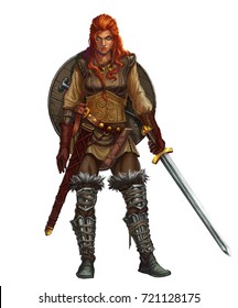 Girl Viking Fighter Sword Shield Red Stock Illustration 721128175