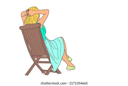 Girl W Sitting On A Deck Chair On A White Background