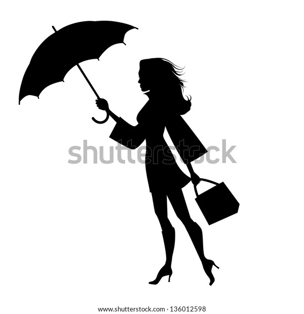 Girl Walking Rain Silhouette Jpg Stock Illustration 136012598