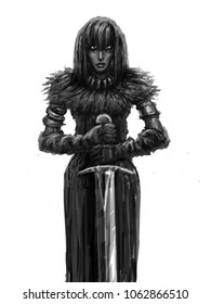 Girl warrior and big sword  Glory knight  Genre fantasy 
