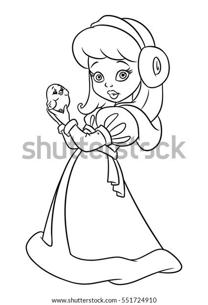 girl winter coat beauty coloring pages stock illustration