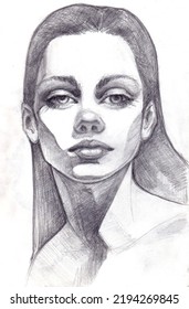 Girl Woman Portrait Sketch Drawing Black Stock Illustration 2194269845 ...