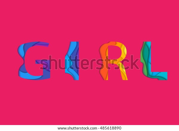 Download Girl Word Lettering Mockup On Pink Stock Illustration 485618890