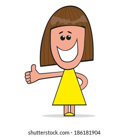 Girl In A Yellow Dress And Gesturing Thumbs Up