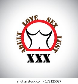 girl's nude body representing xxx or adult material - concept illustration. This graphic can represent pornographic content, sexually explicit material, nude or naked people, etc
