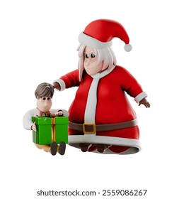 Girls Santa Claus 3D Illustration Style. A female Santa Claus master sits with holding a child's doll toy in her right hand. Illustration Style 3D Model Character Illustration - Powered by Shutterstock