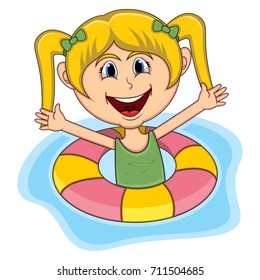 Girls Swim Cartoon Stock Illustration 711504685