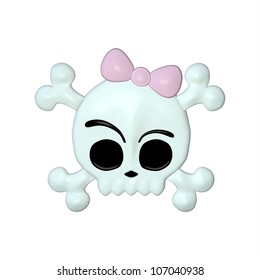 Girly Skullz: Emo Skull And Crossbones With A Pink Bow On A White Background.  Isolated.