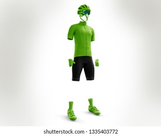 Giro D'Italia 2019, Clothing In 3d Illustration, Cyclist Clothing Model In 3d Rendering. Jersey In 3d Illustration. Mockup. Green Shirt, Used For The General Leader In The Points Classification.