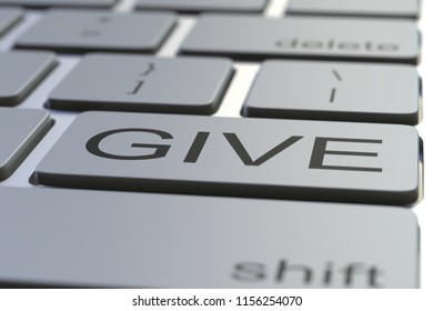 GIVE key on computer keyboard. 3D rendering