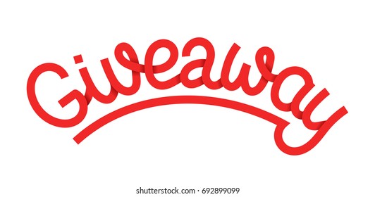 Giveaway lettering with 3d effect, red colored text written in arc shape