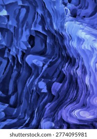 Glacial Depth: A deep blue abstract composition featuring jagged, icy layers that evoke the feeling of looking into a frozen crevasse or shifting arctic tides