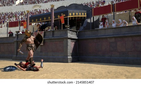 A Gladiator Fight At The Colosseum 3D Rendering