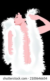 A Glamorous Woman Draped In A White Boa Is Featured.