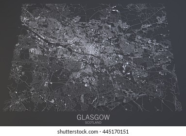 Glasgow Map, Satellite View, Scotland, 3d Rendering