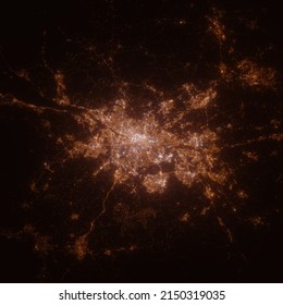 Glasgow (United Kingdom) Street Lights Map. Satellite View On Modern City At Night. Imitation Of Aerial View On Roads Network. 3d Render, High Resolution