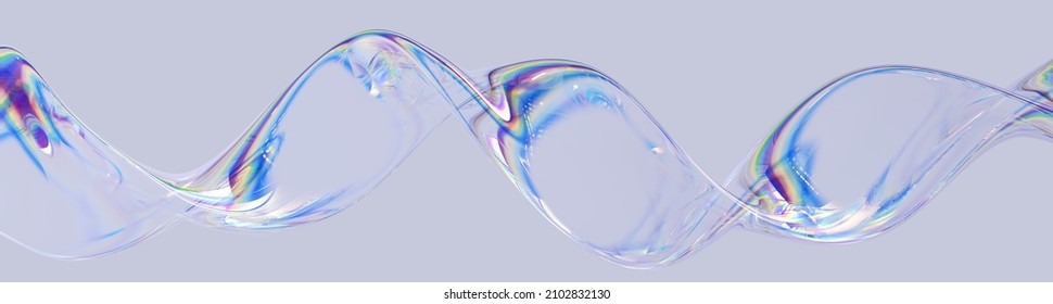 Glass abstract wave, floating liquid design element, caustic gradient wavy shape 3d rendering