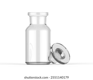 Glass apothecary bottle mockup. Bath salt jar, glossy vintage flask. Aroma candle round container mockup. Retro laboratory vial, elegant supplement. barber product bottle. 3d illustration.