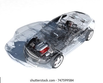 Glas-Auto auf weißem Hintergrund..3D-Rendering