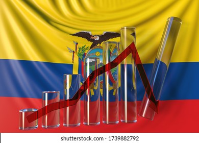 Glass Bar Chart With Downward Trend Against Flag Of Ecuador. Financial Crisis Or Economic Meltdown Related Conceptual 3D Rendering