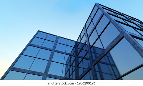 glass building business office skyscraper blue sky 3D illustration