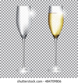 Glass of Champagne Full and Empty on Transparent Background  Illustration 