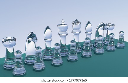 Glass Chess Set. 3D Rendering